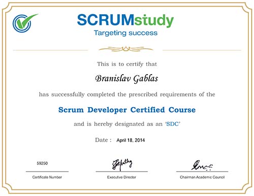 SDC - Scrum Developer Certified - certificate