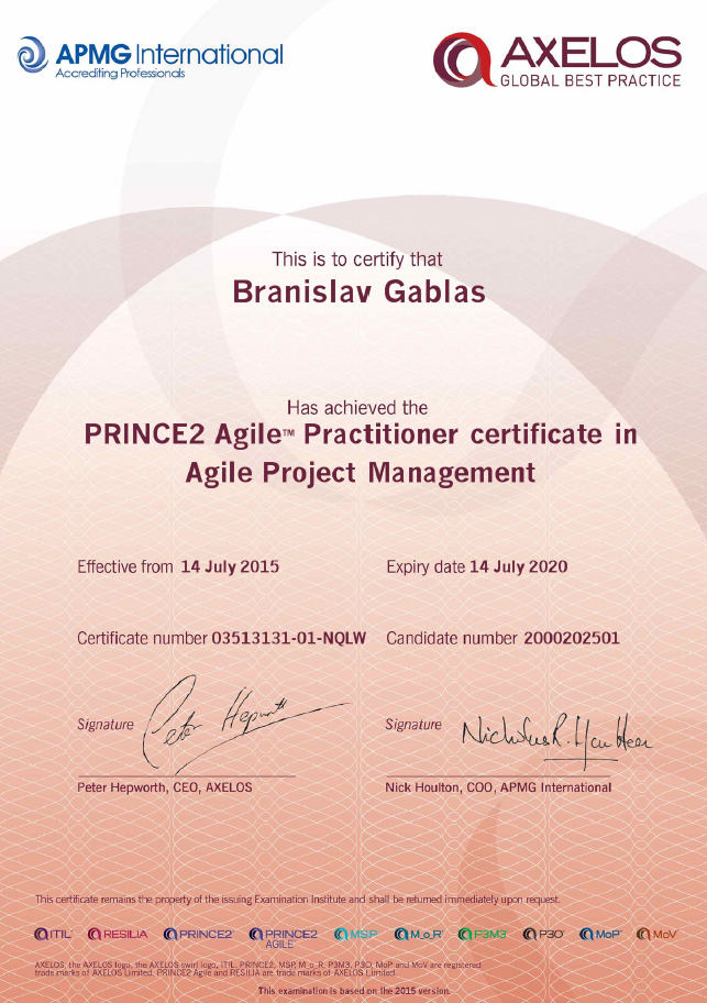 Certifikát PRINCE2 Agile